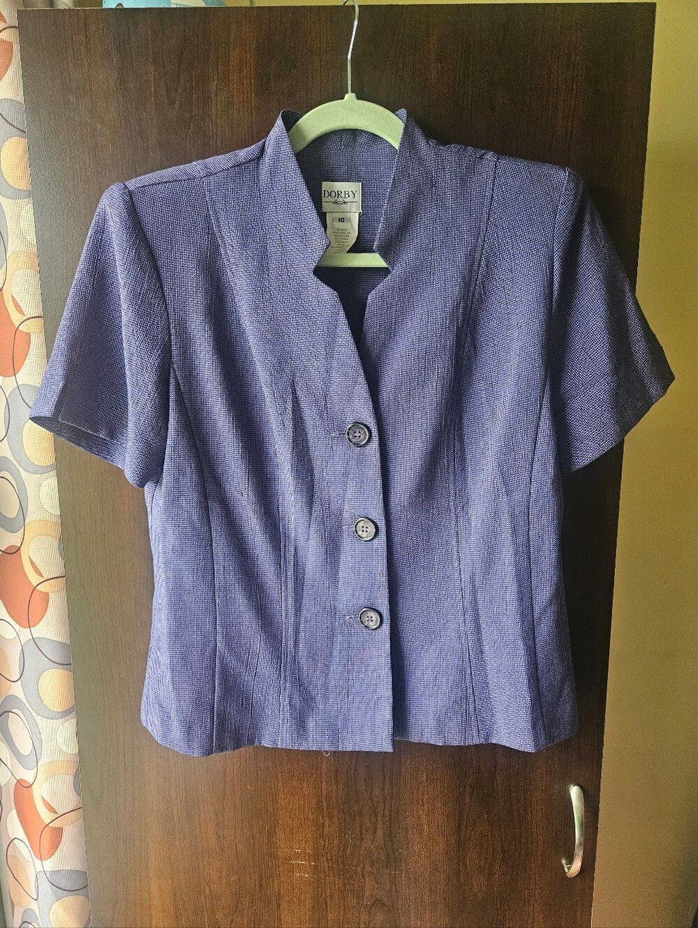 Dorby Structured Short-Sleeve Button Blazer Jacket in Purple Size 10